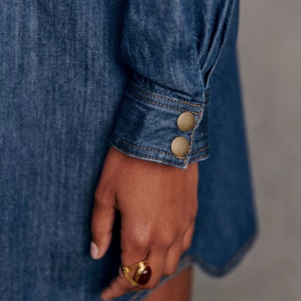 Sezane Denim Shirt Dress in Deep Blue with Brown Boots - Picture 4 of 11